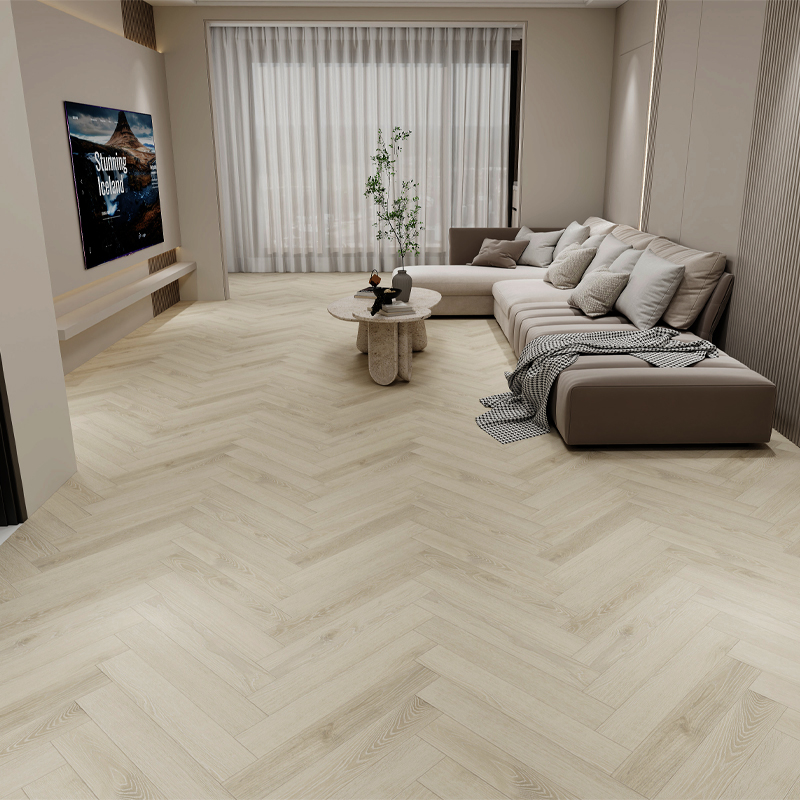 Piso laminado estilo espinha de peixe para sala de estar